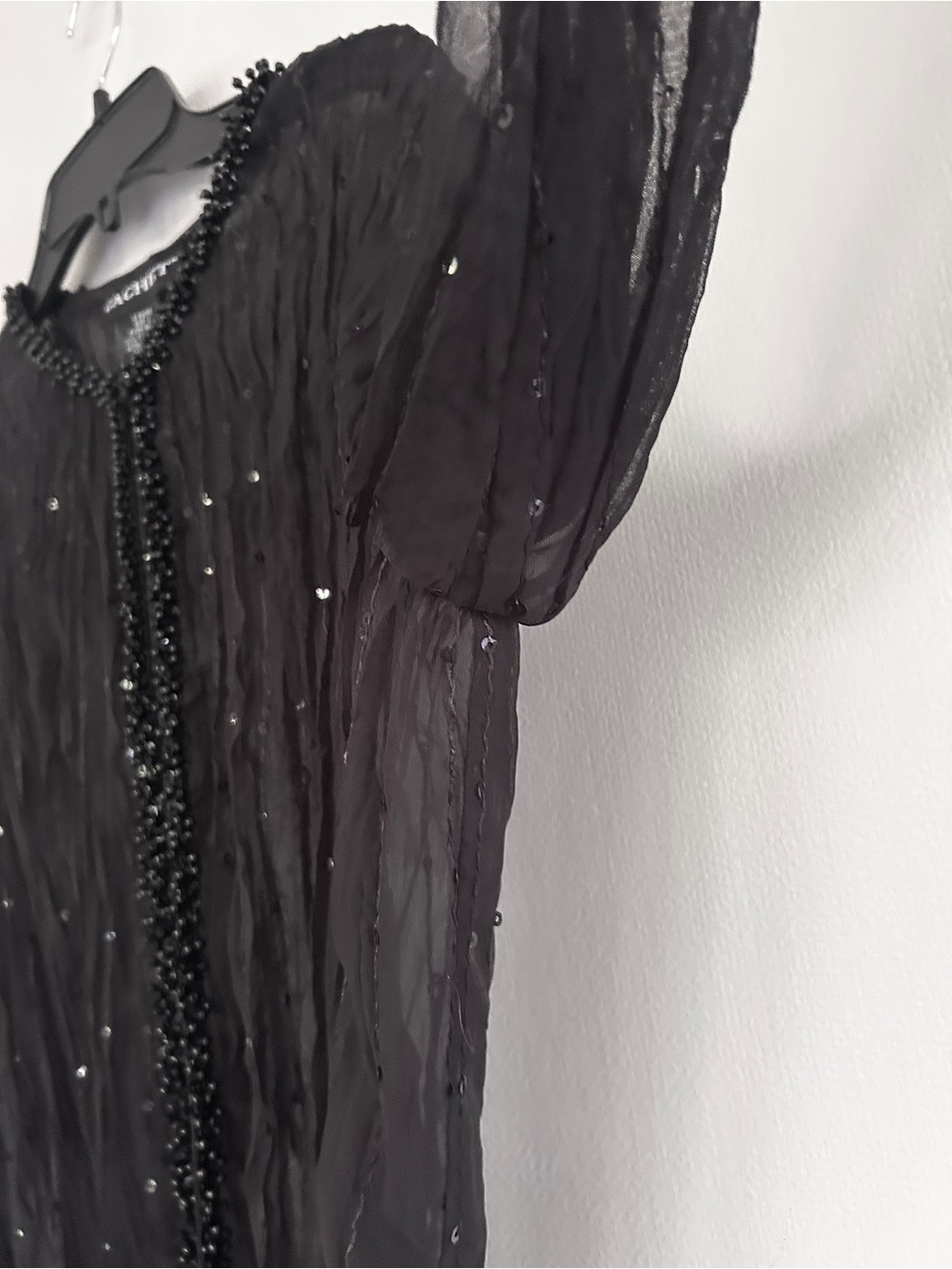 Vintage Black Sheer Mesh Sequin Beaded 90s Statement Topper Evening Jacket Sz 10 - Picture 7 of 15